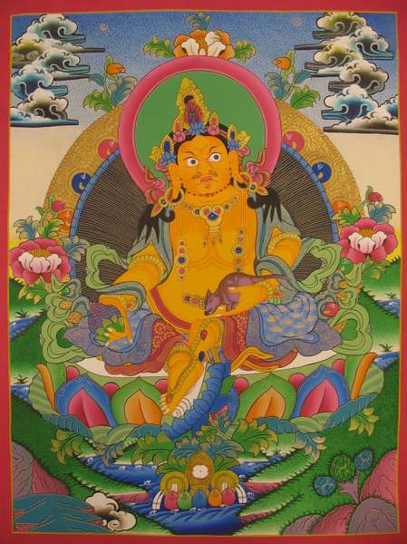 Tibetan Thangka Of Dzambhala, Yellow Jambhala