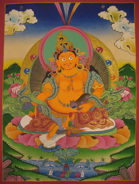 Tibetan Thangka Of Dzambhala, Yellow Jambhala