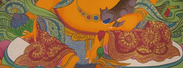 Tibetan Thangka Of Dzambhala, Yellow Jambhala