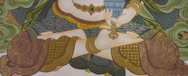 Tibetan Thangka Of Vajrasattva, [24k Real Gold]