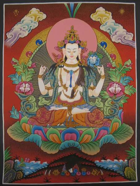 Tibetan Thangka Of Chengrezig