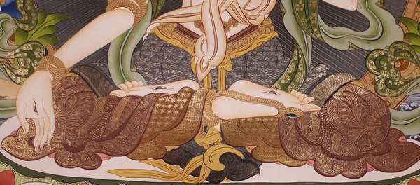 Tibetan Thangka Of White Tara, [24k Real Gold]