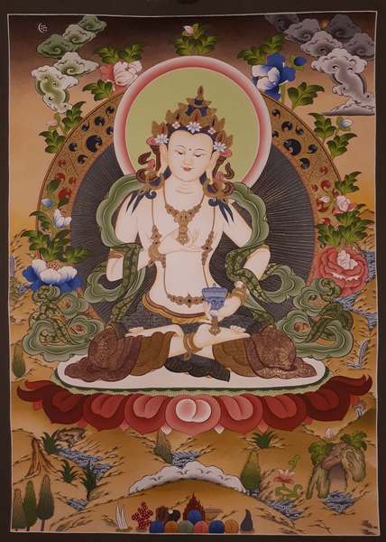 Tibetan Thangka Of Vajrasattva, [24k Real Gold]