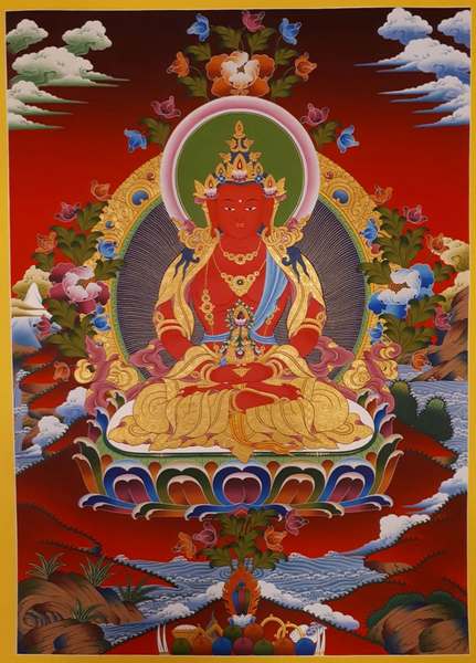 Tibetan Thangka Of Amitayus, [24k Real Gold]