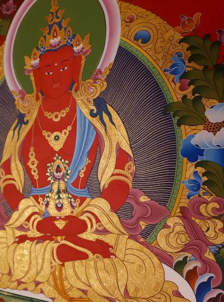Tibetan Thangka Of Amitayus, [24k Real Gold]