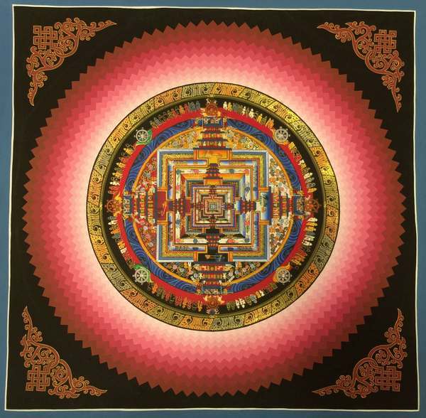 Tibetan Thangka Of Kalachakra Mandala, [24k Real Gold]