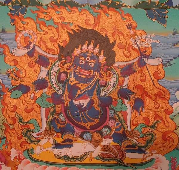 [old Stock], Tibetan Thangka Of Chenrezig, [24k Real Gold], Three Great Bodhisattvas