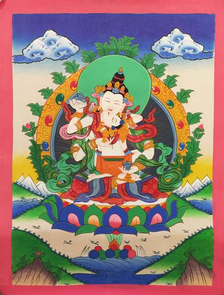 Tibetan Thangka Of Vajrasattva With Consort, [shakti], Yab-yum