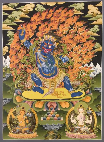 Tibetan Thangka Of Vajrapani [chana Dorje], [24k Real Gold]
