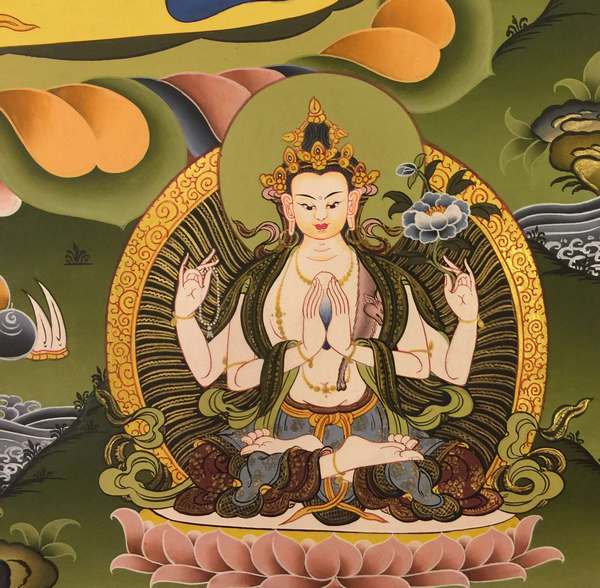 Tibetan Thangka Of Vajrapani [chana Dorje], [24k Real Gold]