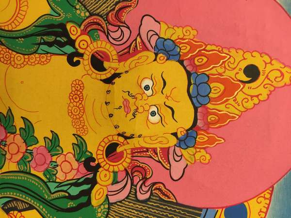 Tibetan Thangka Of Dzambhala, Yellow Jambhala