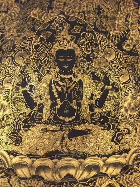 Tibetan Thangka Of Chengrezig Kalo Sunaulo