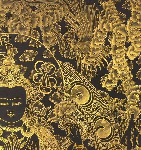 Tibetan Thangka Of Chengrezig Kalo Sunaulo