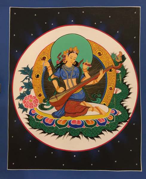 Tibetan Thangka Of Saraswati