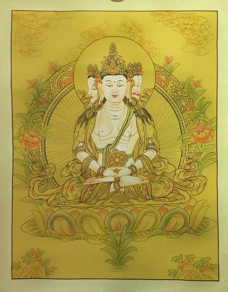 Tibetan Thangka Of Long Life Deity