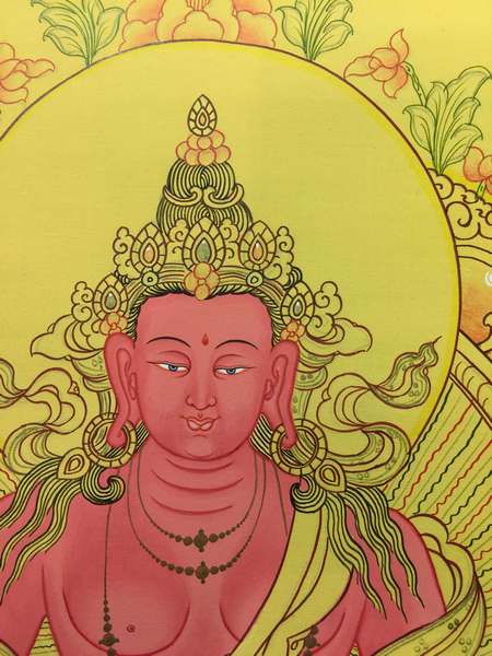 Tibetan Thangka Of Yellow Colored Amitayus