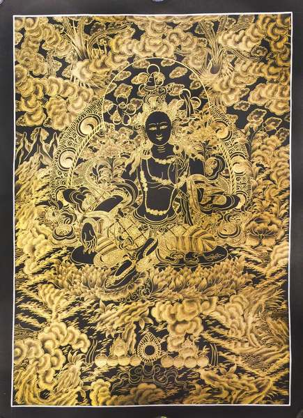 Tibetan Thangka Of Green Tara