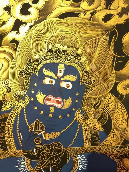 Tibetan Thangka Of Vajrapanjarnatha Mahakala, [24k Real Gold]