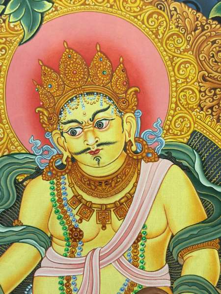 [hq] Tibetan Thangka Of Nevari Dzambhala, Yellow Jambhala, [24k Real Gold]