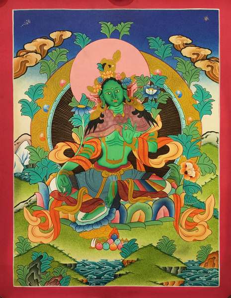 Tibetan Thangka Of Green Tara