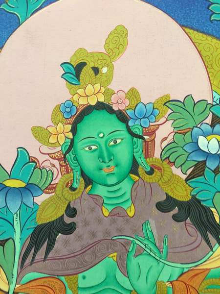 Tibetan Thangka Of Green Tara