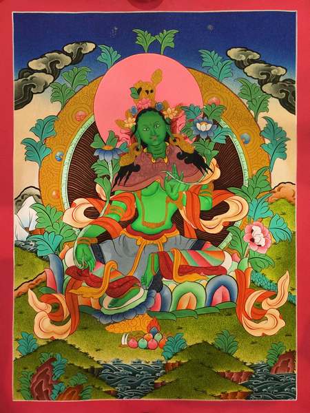 Tibetan Thangka Of Green Tara