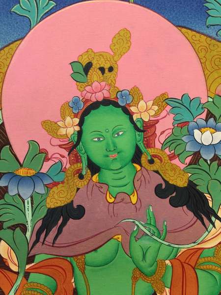 Tibetan Thangka Of Green Tara