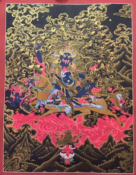 Tibetan Thangka Of Palden Lahmo, [24k Real Gold]