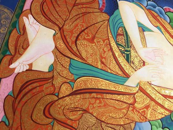 Tibetan Thangka Of Arya Nagarjuna Buddha, [24k Real Gold]