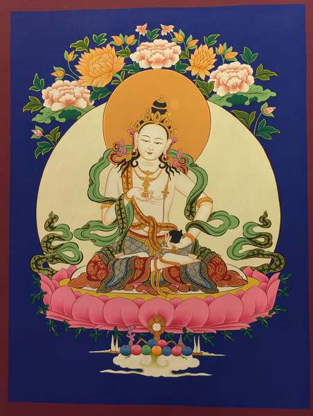 Tibetan Thangka Of Vajrasattva Yab Yum, [24k Real Gold]