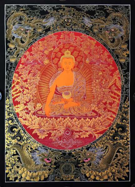 Tibetan Thangka Of Shakyamuni, [24k Real Gold]