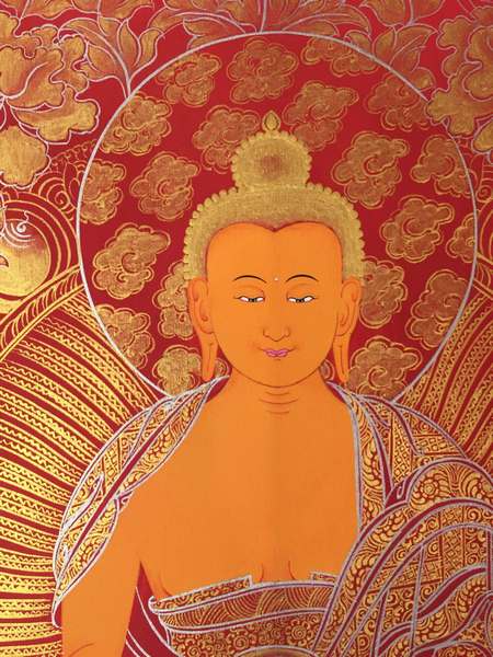 Tibetan Thangka Of Shakyamuni, [24k Real Gold]