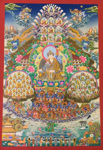 [master Quality] Tibetan Thangka Of Nyingma Choksing 24 X 35.5, [24k Real Gold], Refuge Tree