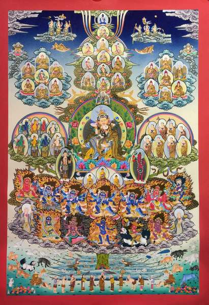 [master Quality] Tibetan Thangka Of Nyingma Choksing Yab Yum, [24k Real Gold], Refuge Tree