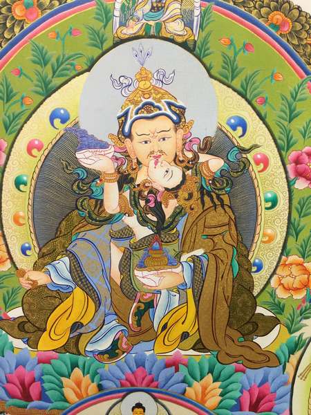 [master Quality] Tibetan Thangka Of Nyingma Choksing Yab Yum, [24k Real Gold], Refuge Tree