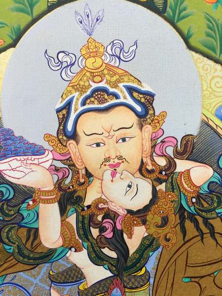 [master Quality] Tibetan Thangka Of Nyingma Choksing Yab Yum, [24k Real Gold], Refuge Tree