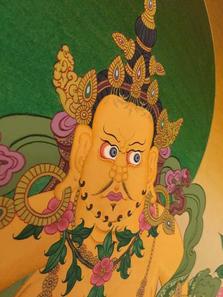 Tibetan Thangka Of Dzambhala, Yellow Jambhala, [24k Real Gold]