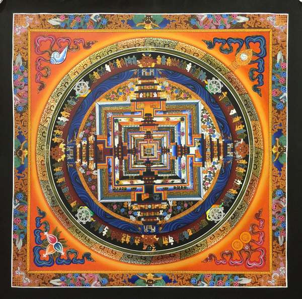 Tibetan Thangka Of Kalachakra Mandala, [24k Real Gold]