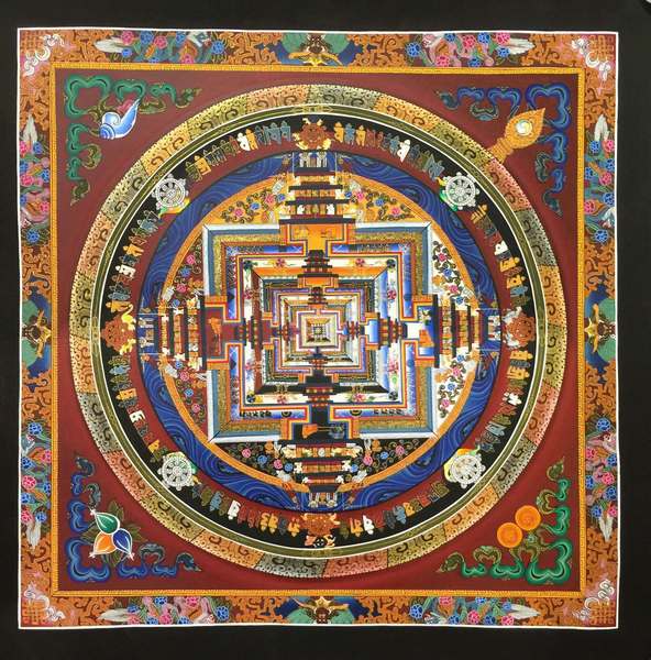 Tibetan Thangka Of Kalachakra Mandala, [24k Real Gold]