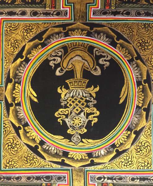 Tibetan Thangka Of Kalash Mandala, [24k Real Gold], [square Mandala]