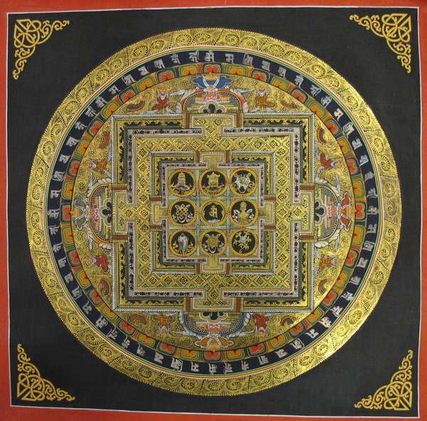 Tibetan Thangka Of Mandala, [24k Real Gold], [square Mandala]
