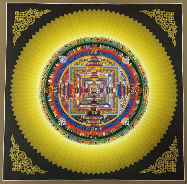 Tibetan Thangka Of Mandala, [24k Real Gold], [square Mandala]