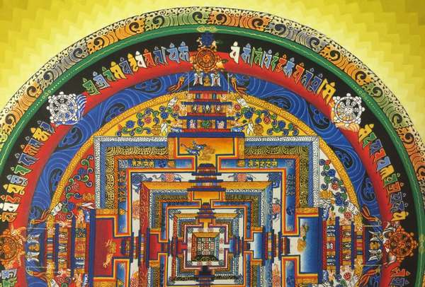 Tibetan Thangka Of Mandala, [24k Real Gold], [square Mandala]