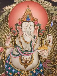 [master Quality] Newari Paubha Of Standing Ganesh With [24k Gold], [rare Find]