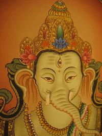 [master Quality] Newari Paubha Of Standing Ganesh With [24k Gold], [rare Find]