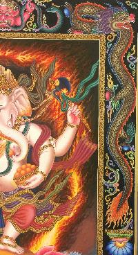 [master Quality] Newari Paubha Of Dancing Ganesh With [24k Gold] And [mineral Colors], [rare Find]