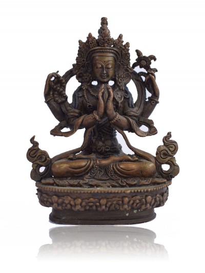 Buddhist Statue Of Avalokiteshvara, Chenrezig, [oxidized Finishing]