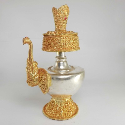 [hq], [large] Copper Bhumpa- Bhumba, Fine Carving, [gold And Silver Plated]