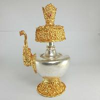 [hq], [large] Copper Bhumpa- Bhumba, Fine Carving, [gold And Silver Plated]