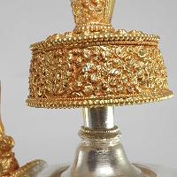 [hq], [large] Copper Bhumpa- Bhumba, Fine Carving, [gold And Silver Plated]